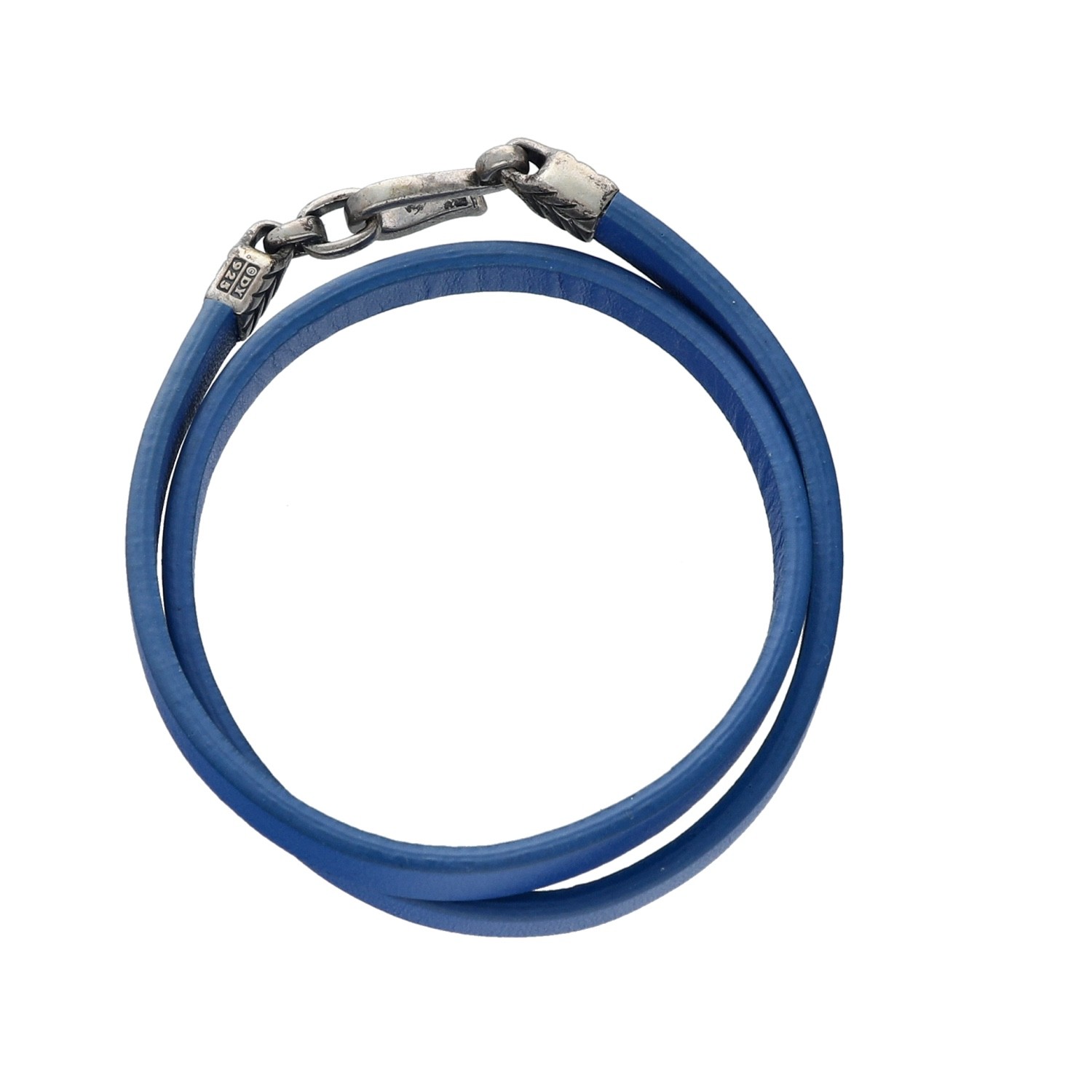 David Yurman Chevron 925 Silver Blue Leather Double Wrap Men’s Bracelet 7.5″