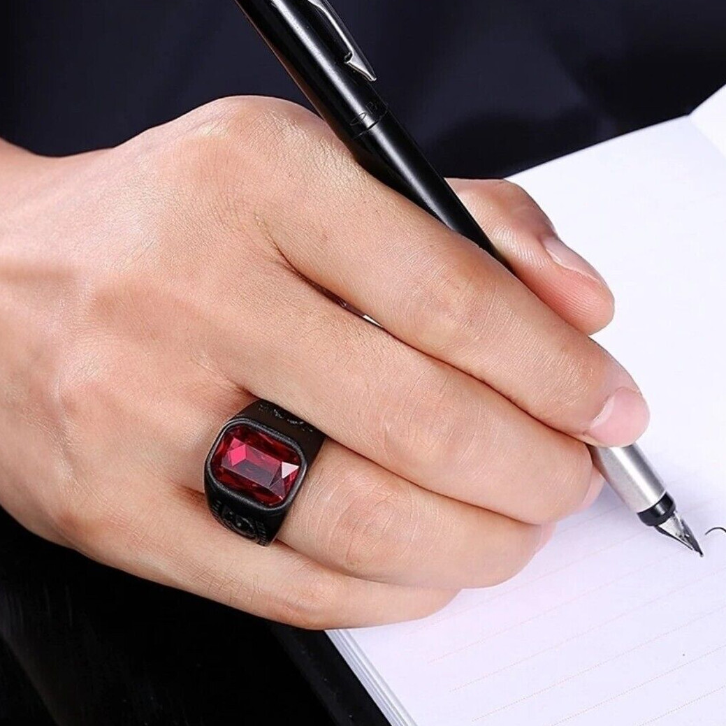 Men’s Fashion Jewelry Black Red Stone Ring 67-4