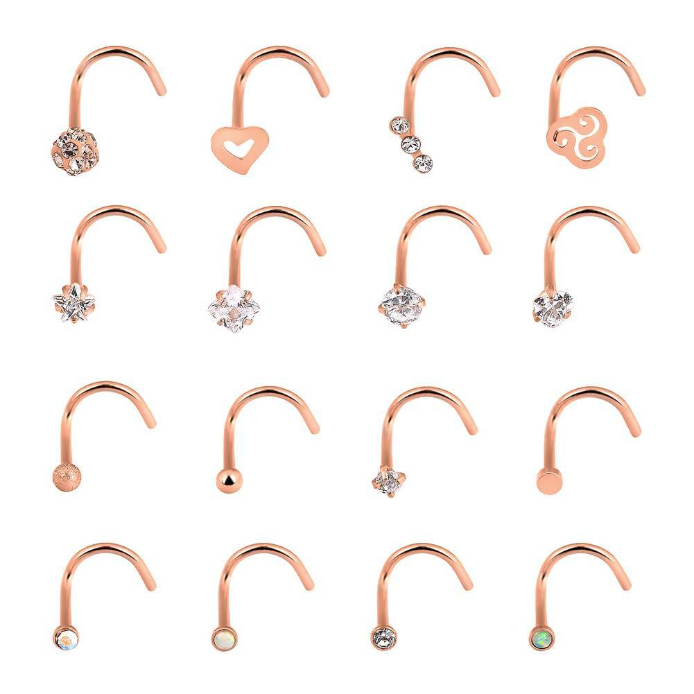 20G Nose Hoop Rings Surgical Steel Screw Studs Cartilage Piercing 16PCS Set