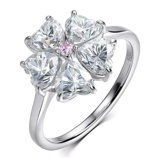 RARE 5.50 Ct Certified Treated Gorgeous White&Pink Diamond Heart Ring,925 Silver