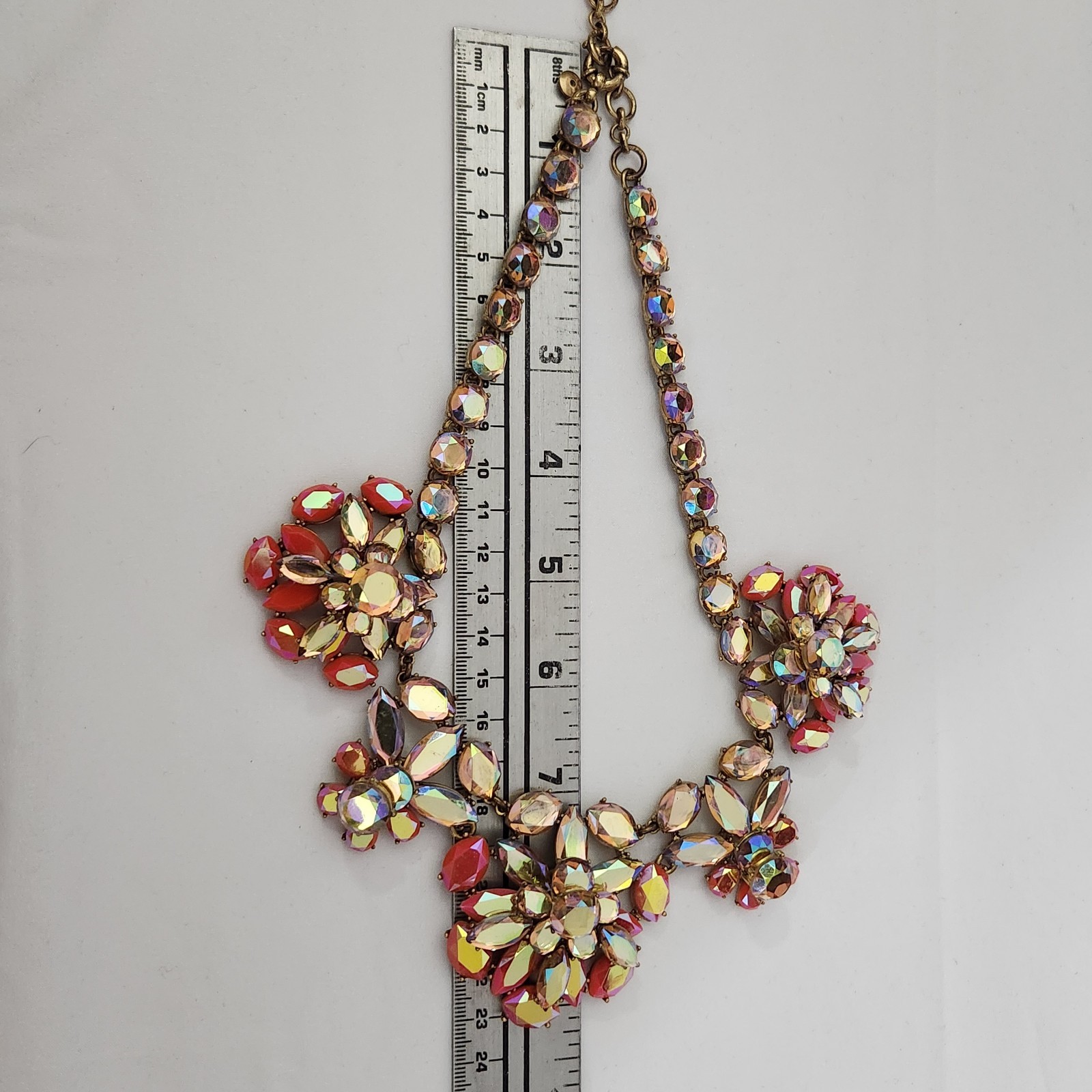 J.Crew Signed Multi Color Aurora Borealis Rhinestone Floral Statement Necklace