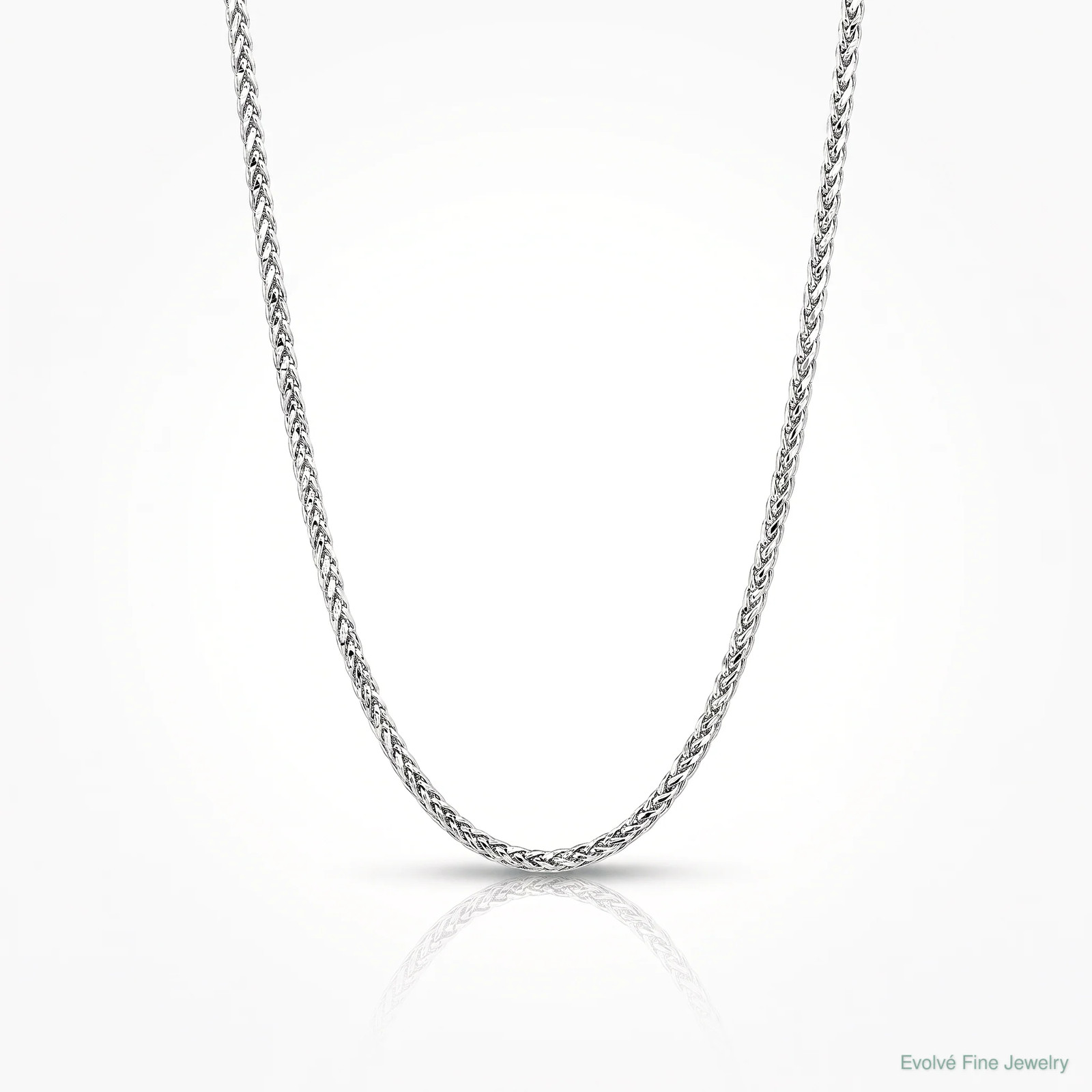 14K White Gold .8mm Diamond-Cut Quadra Wheat Chain Necklace 16″-24″