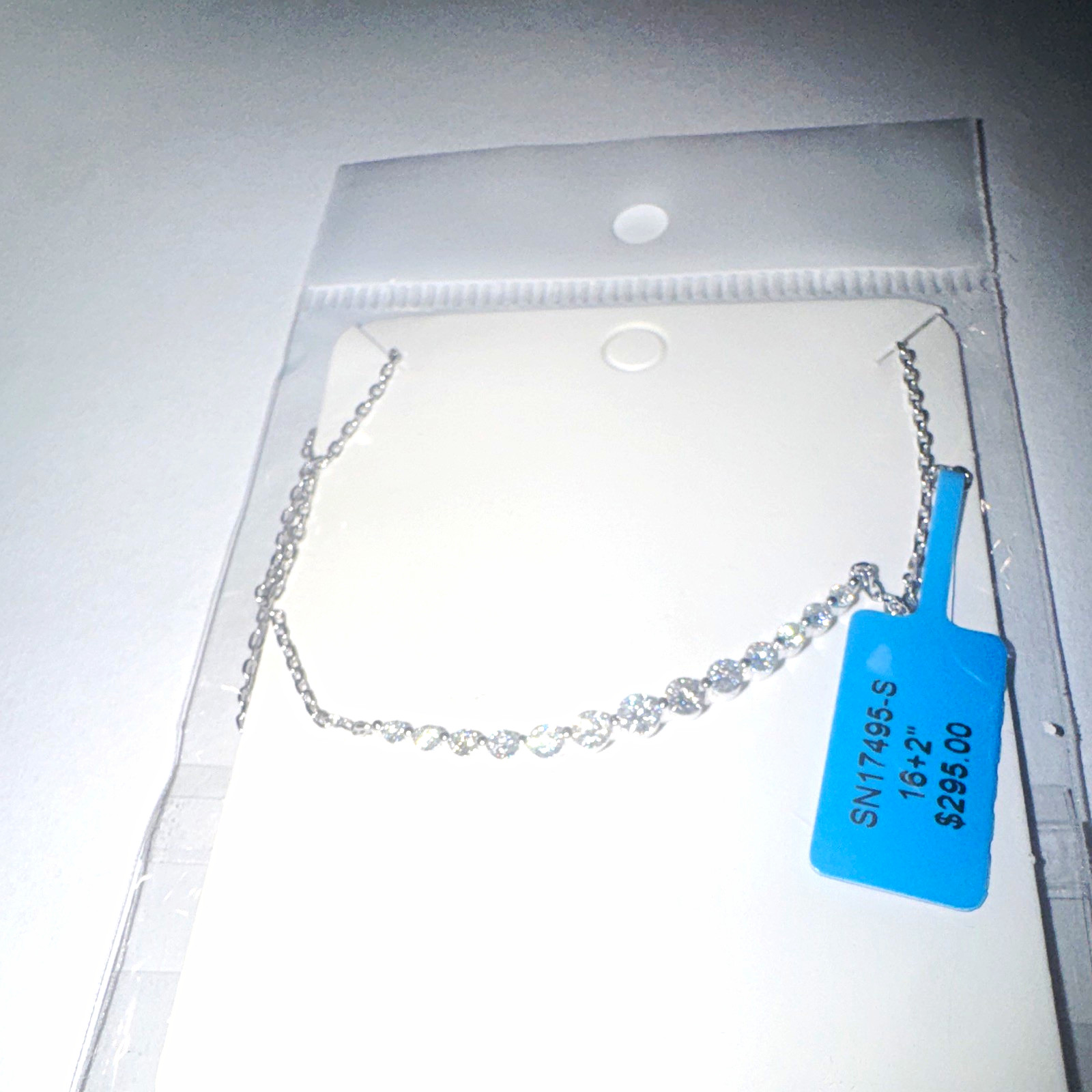 Silver Cable Chain Necklace 16 in +2 in w/ Mossanite round stones Lobster
