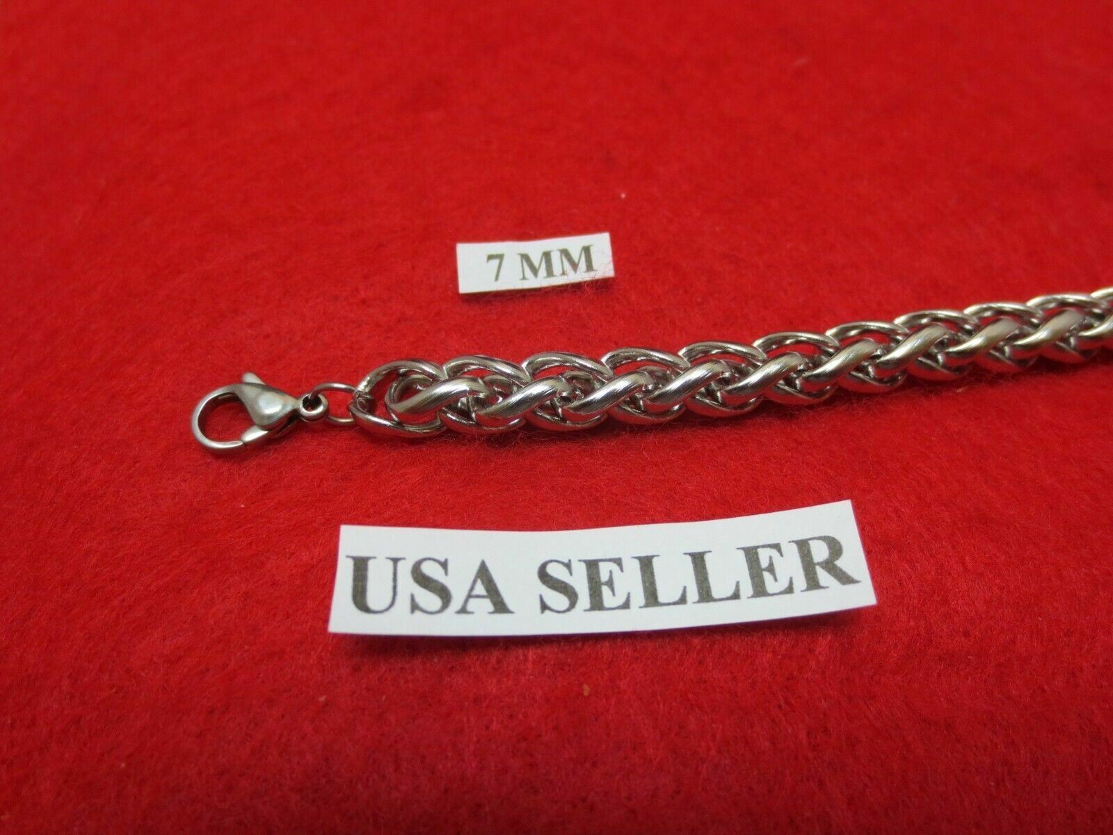 7″-60″ STAINLESS STEEL SILVER 7MM WHEAT ROPE CHAIN BRACELETS & NECKLACES