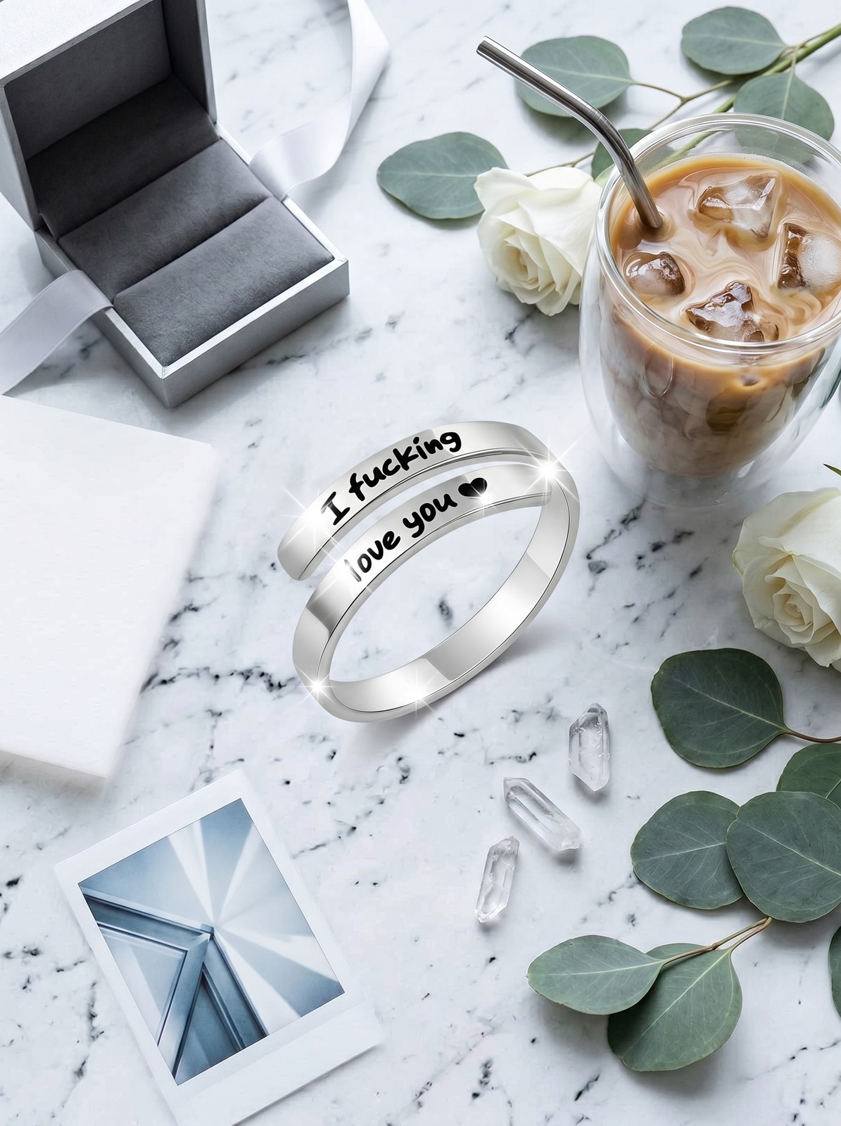 Funny Couple Love Ring, Silver Tone “I F*cking Love You” Statement Band