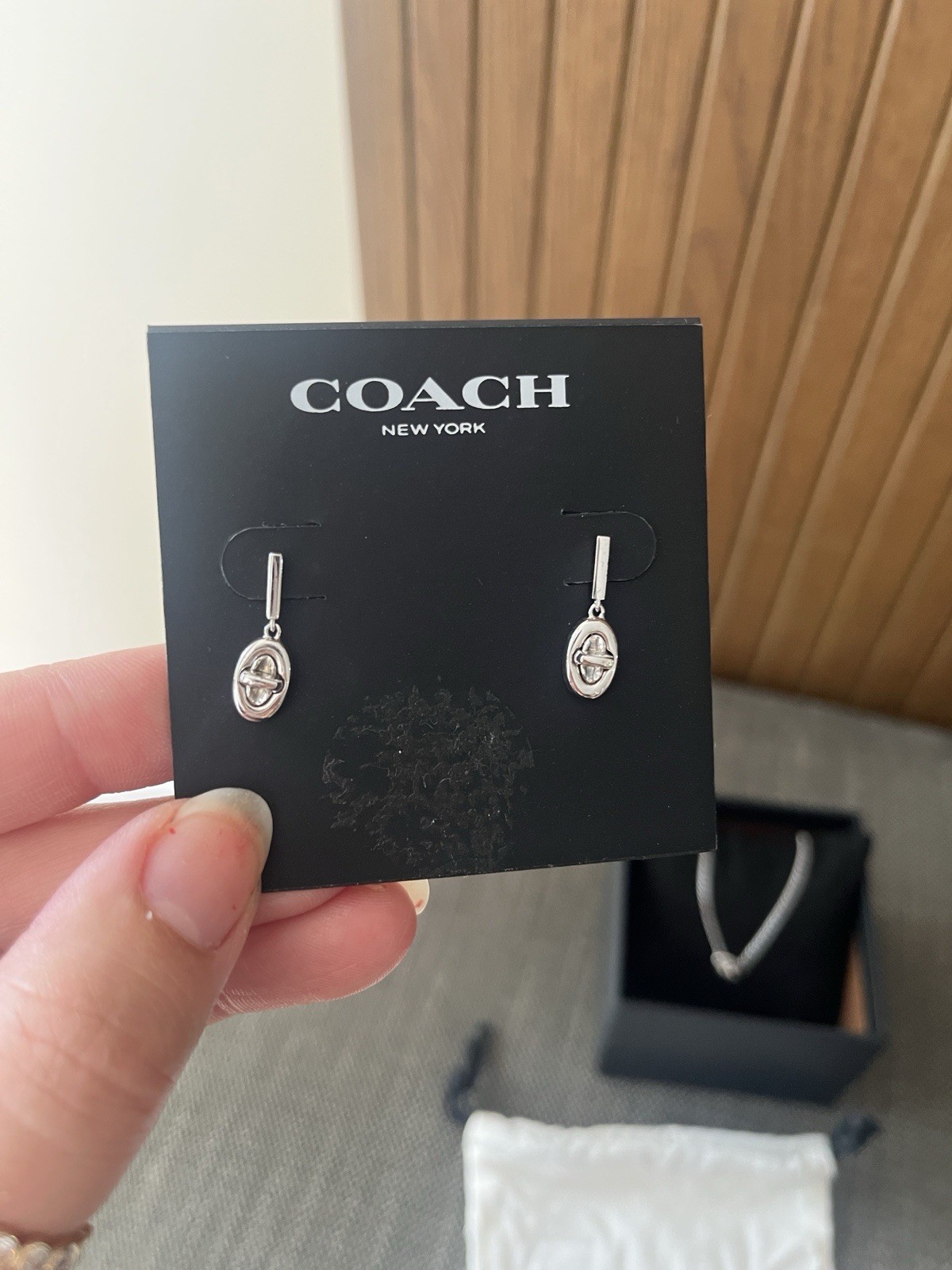 Coach Signed Silver Plated Jewelry Set Necklace & Earrings, No Stone