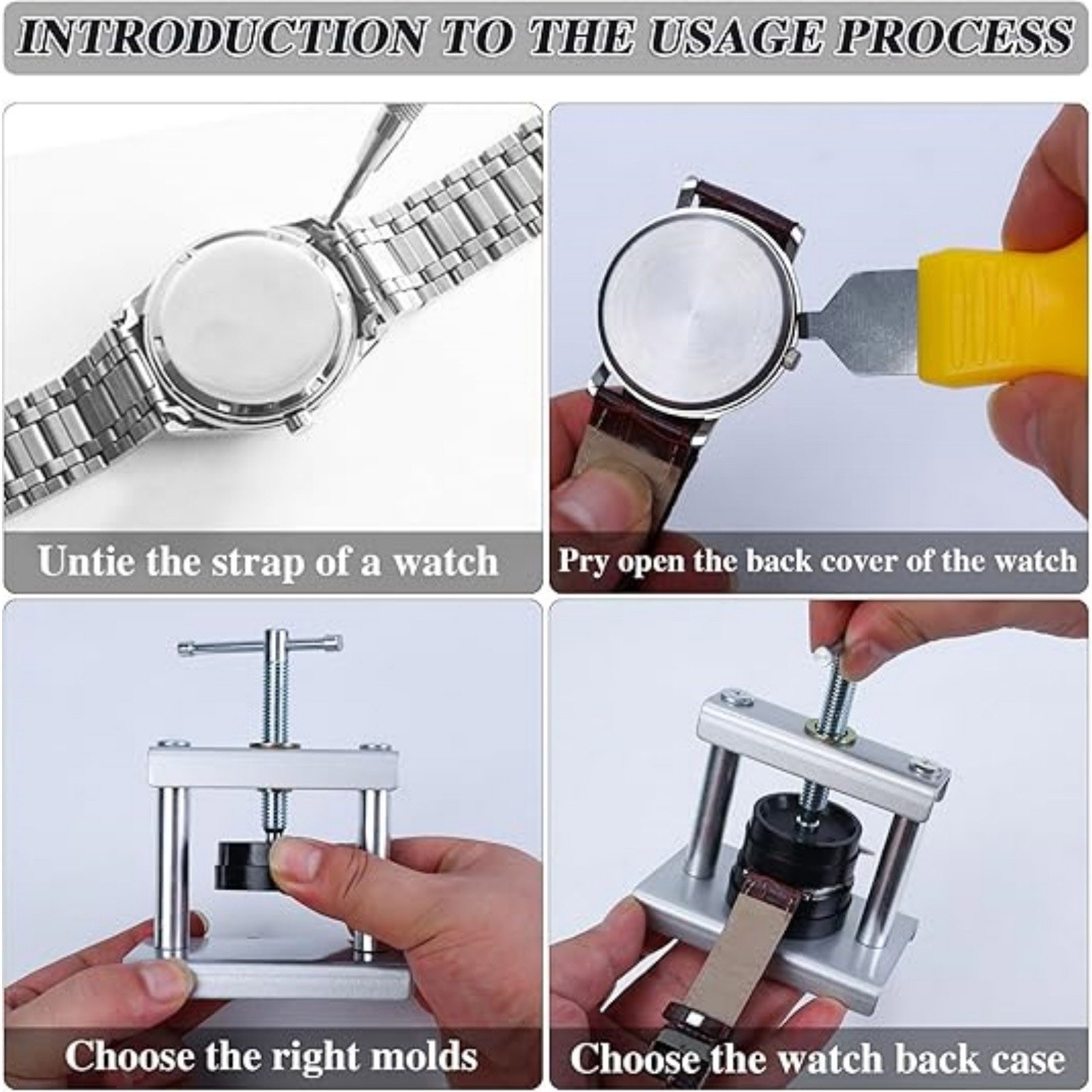 Iron Watch Case Press Tool with 12 ABS Molds for Back Cover Closing Operations