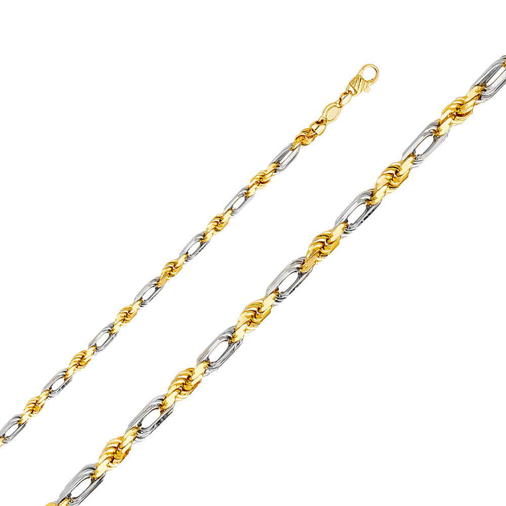 14K Two Tone Solid Gold 5mm Figarope Chain Necklace with Lobster Clasp