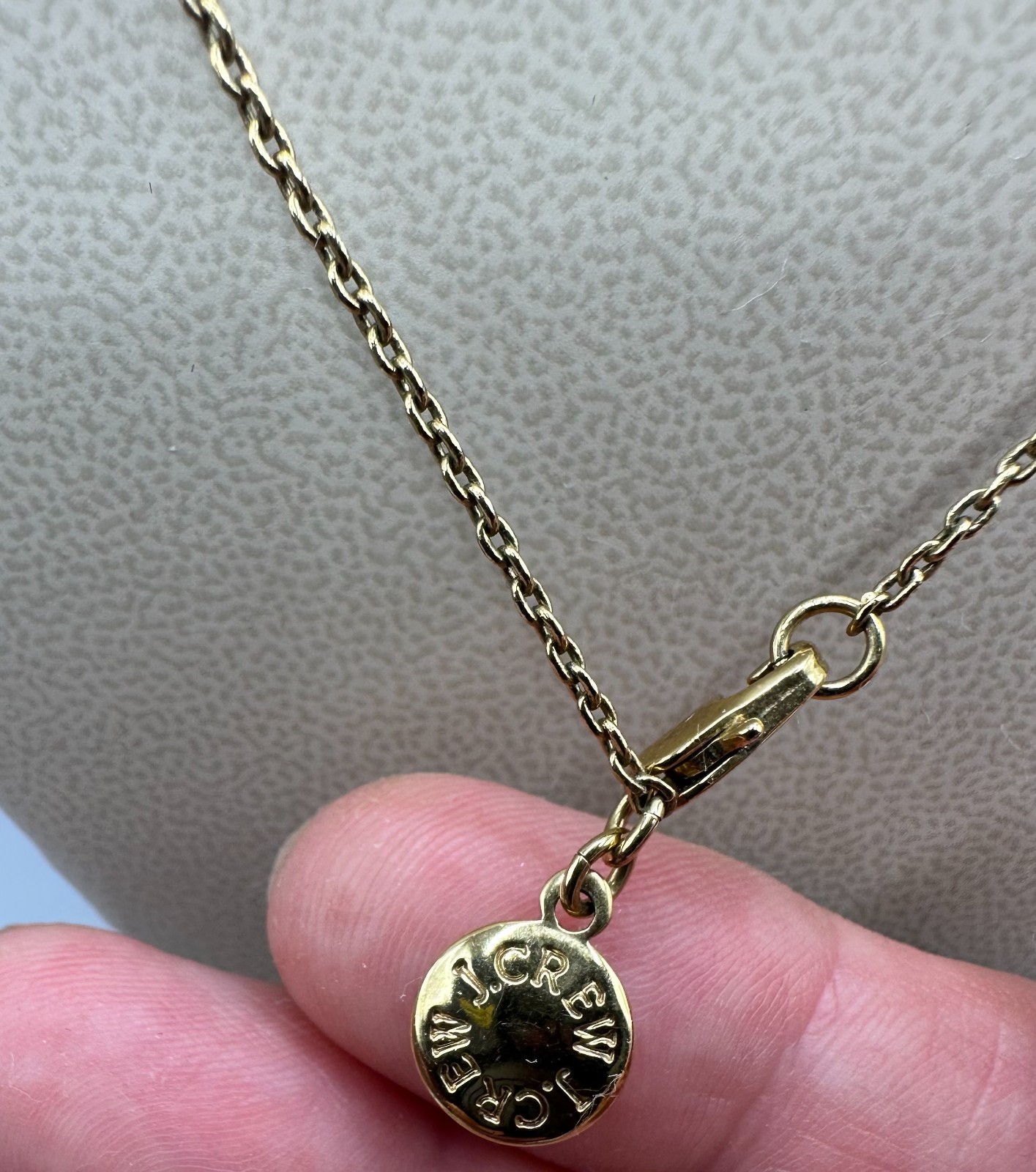 J.Crew signed chain Eternity link faux pearl Necklace rhinestone gold tone 32″L