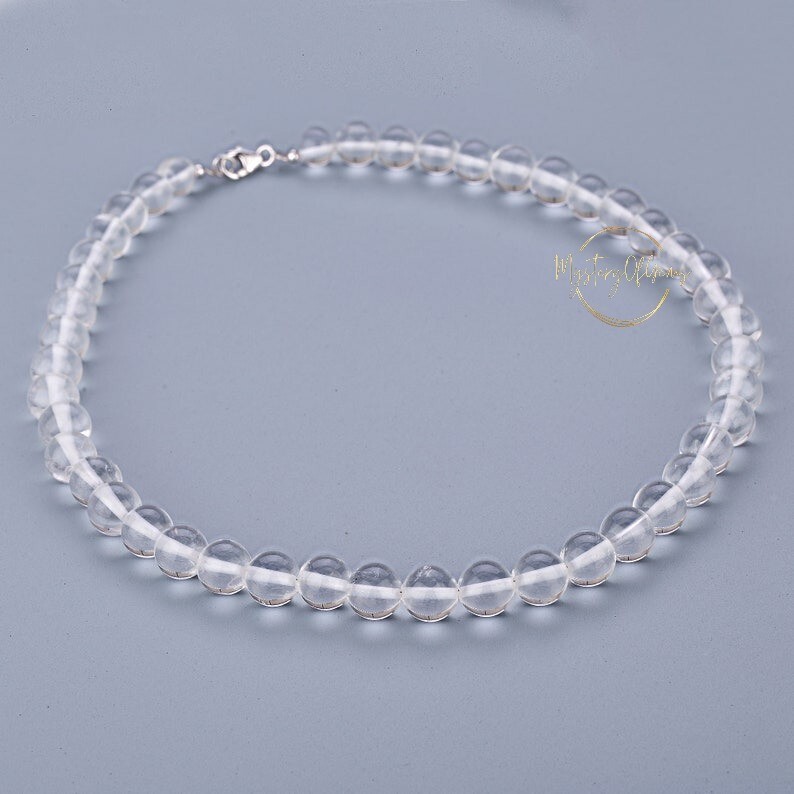 AAA Natural Clear Rock Crystal Smooth Round Gemstone Beads Handmade Necklace 18″