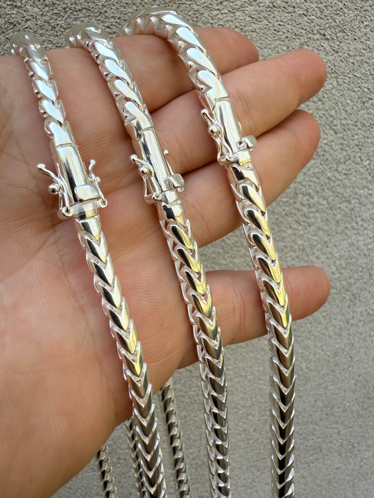 Real Solid 925 Silver Round Franco Chain 5-7mm Necklace Handmade W. Box Clasp