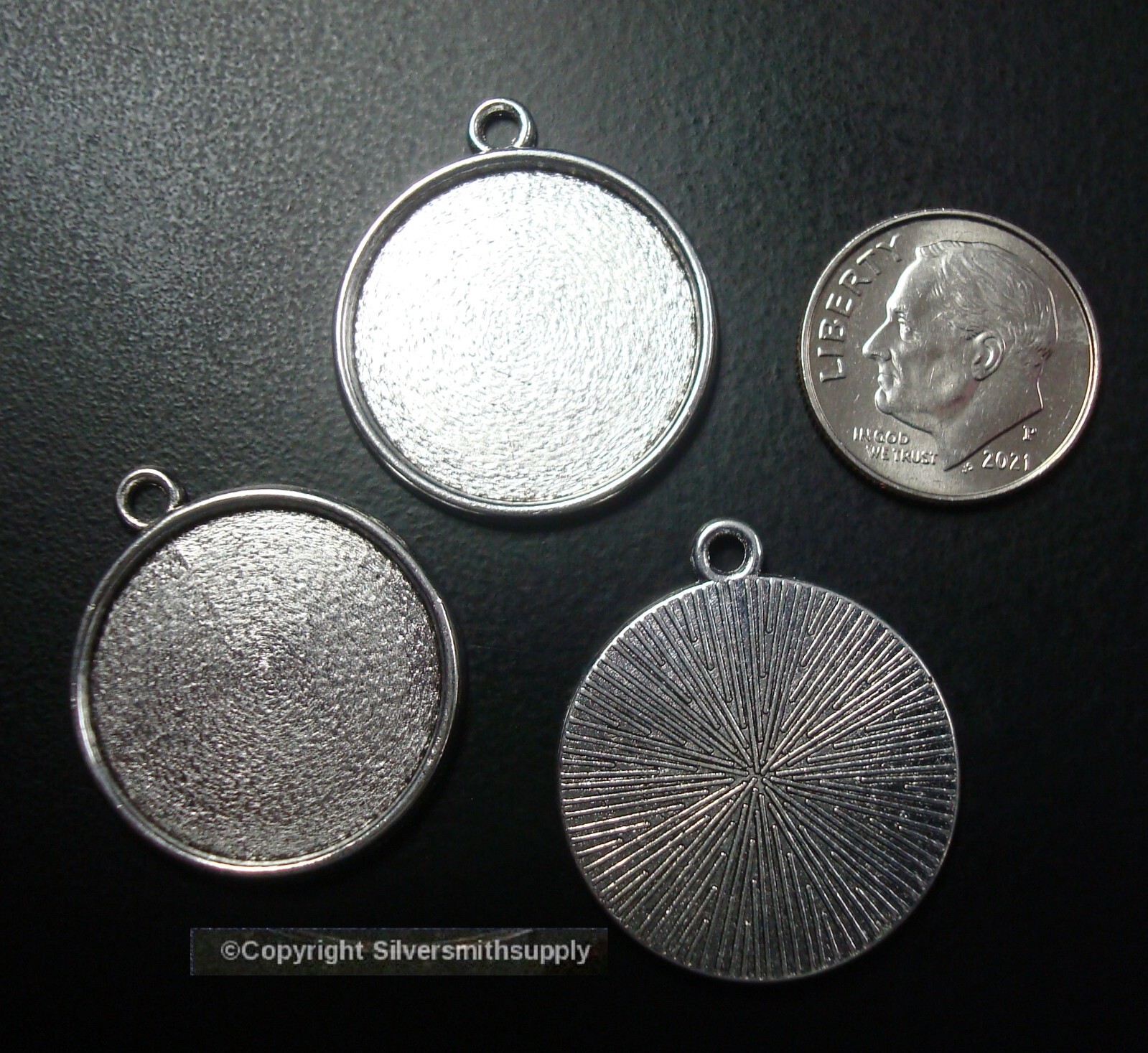 3 Bezel cup tray settings Silver plt holds 20mm cabochon bailed pendants FPP002