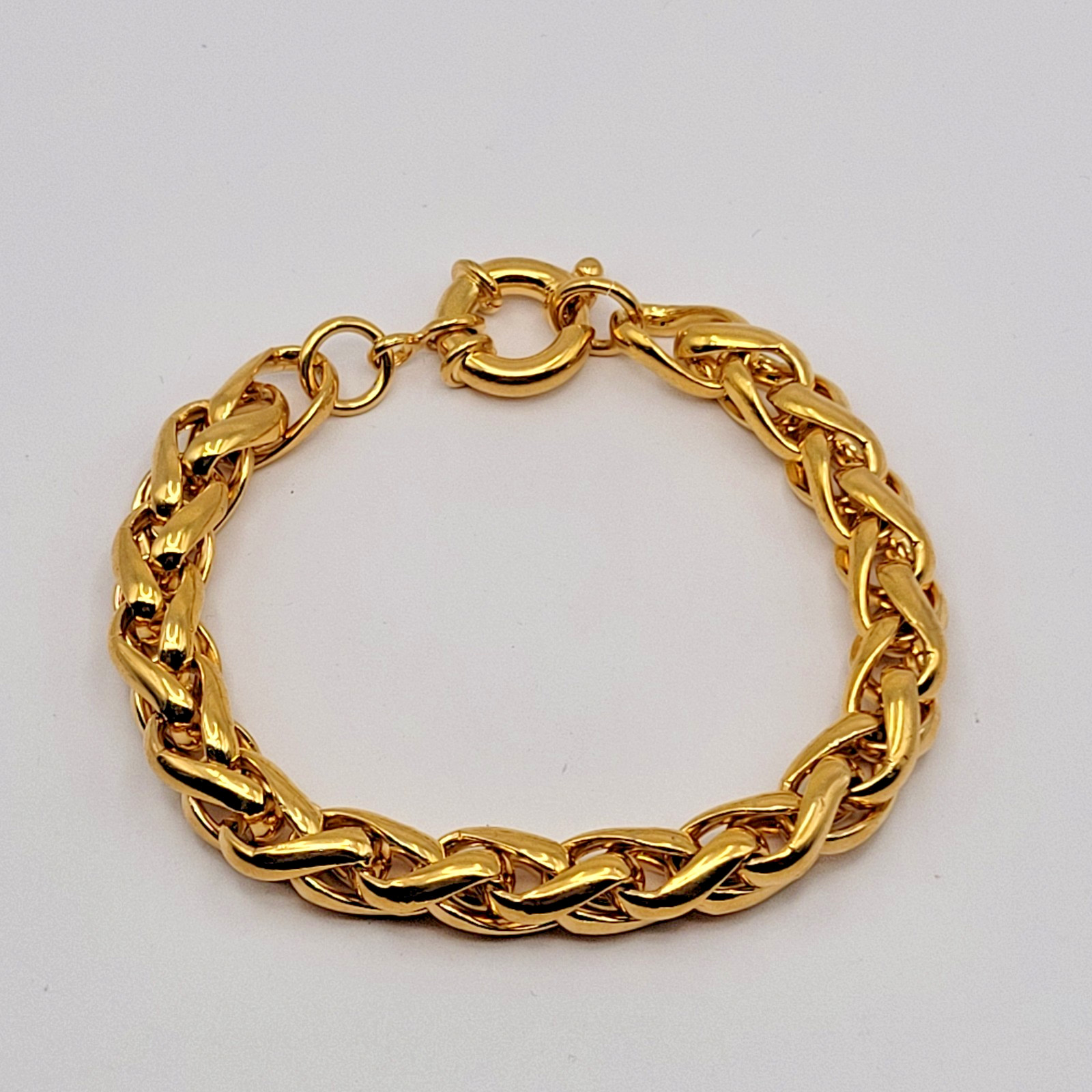 JTV Moda Al Massimo 18kt Yellow Gold Over Bronze 9mm Spiga Wheat Bracelet ~ 8″
