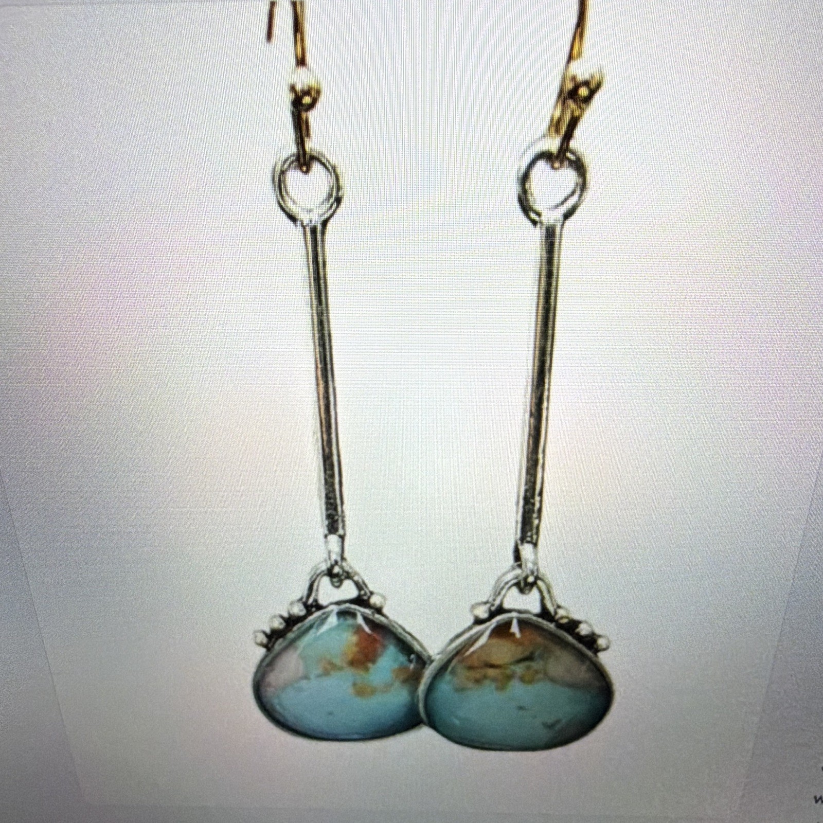 Silver Tone Blue Teardrop Stone Dangle Drop Earrings Hook Bezel Setting