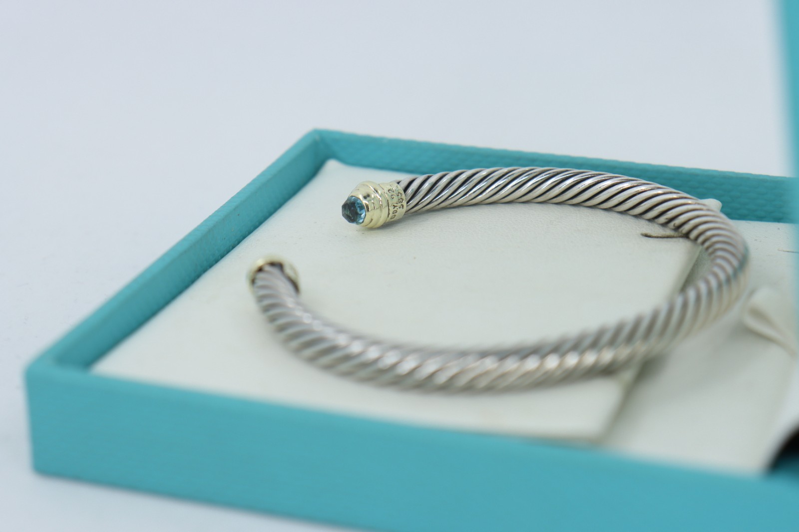 David Yurman Cable Classics Blue Topaz Cuff Bracelet, 5mm Cable, Sterling & 14K