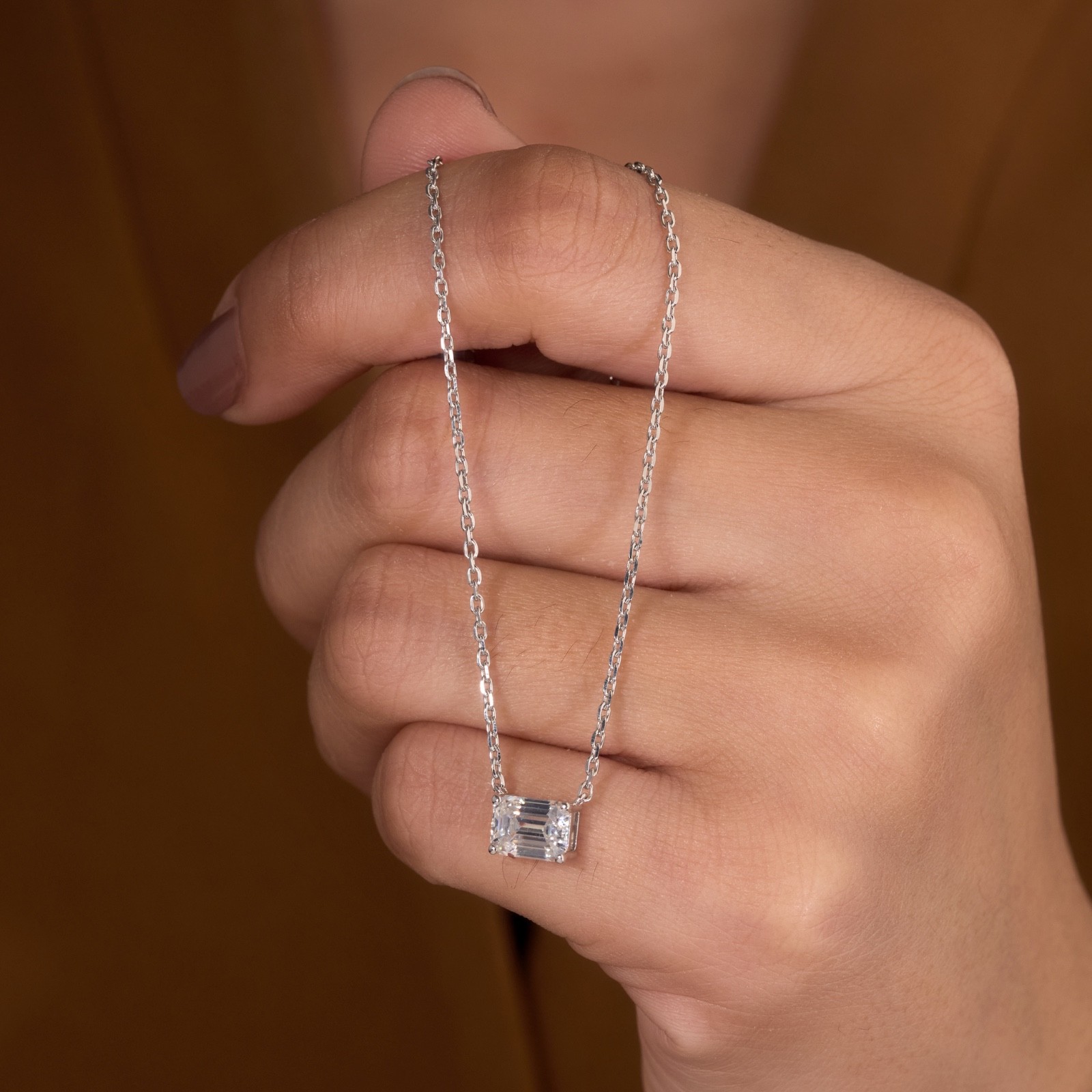 Emerald cut Lab grown diamond pendant necklace | 925 sterling silver