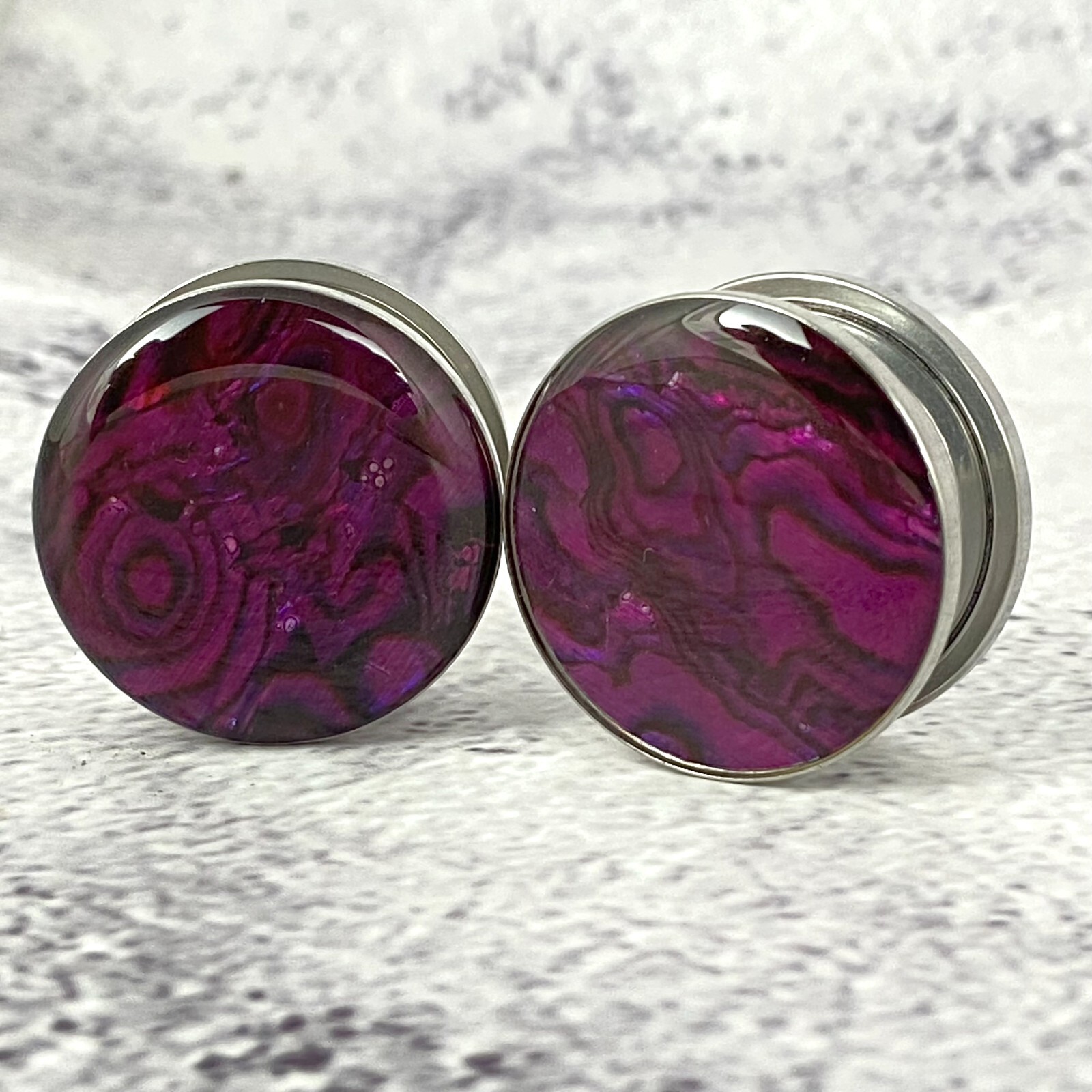 Pair of Screw on Purple Abalone Plugs gauges Choose Size 16g thru 1 inch