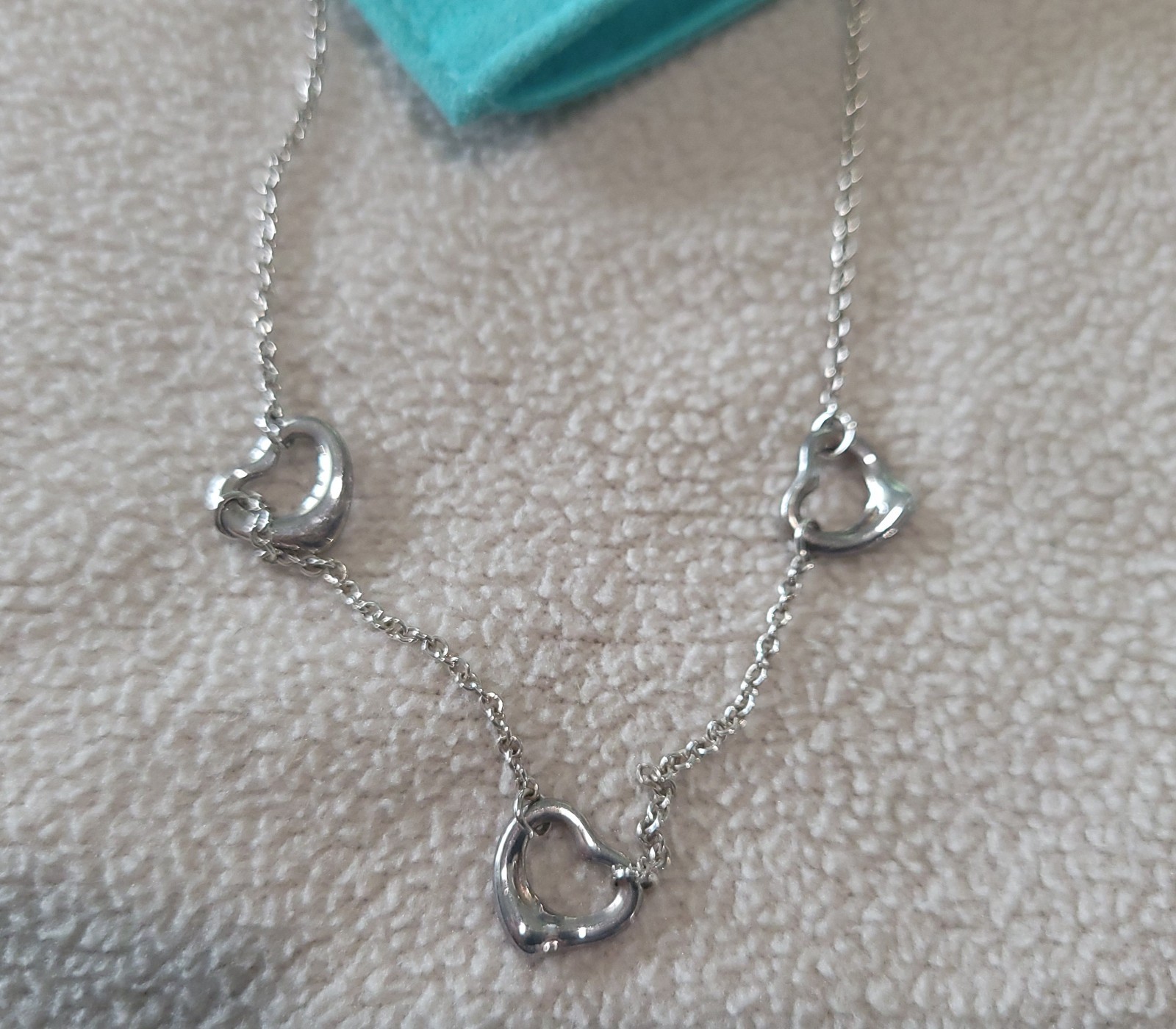 Tiffany & Co. Elsa Peretti SILVER Open 3 Heart NECKLACE 15.5″