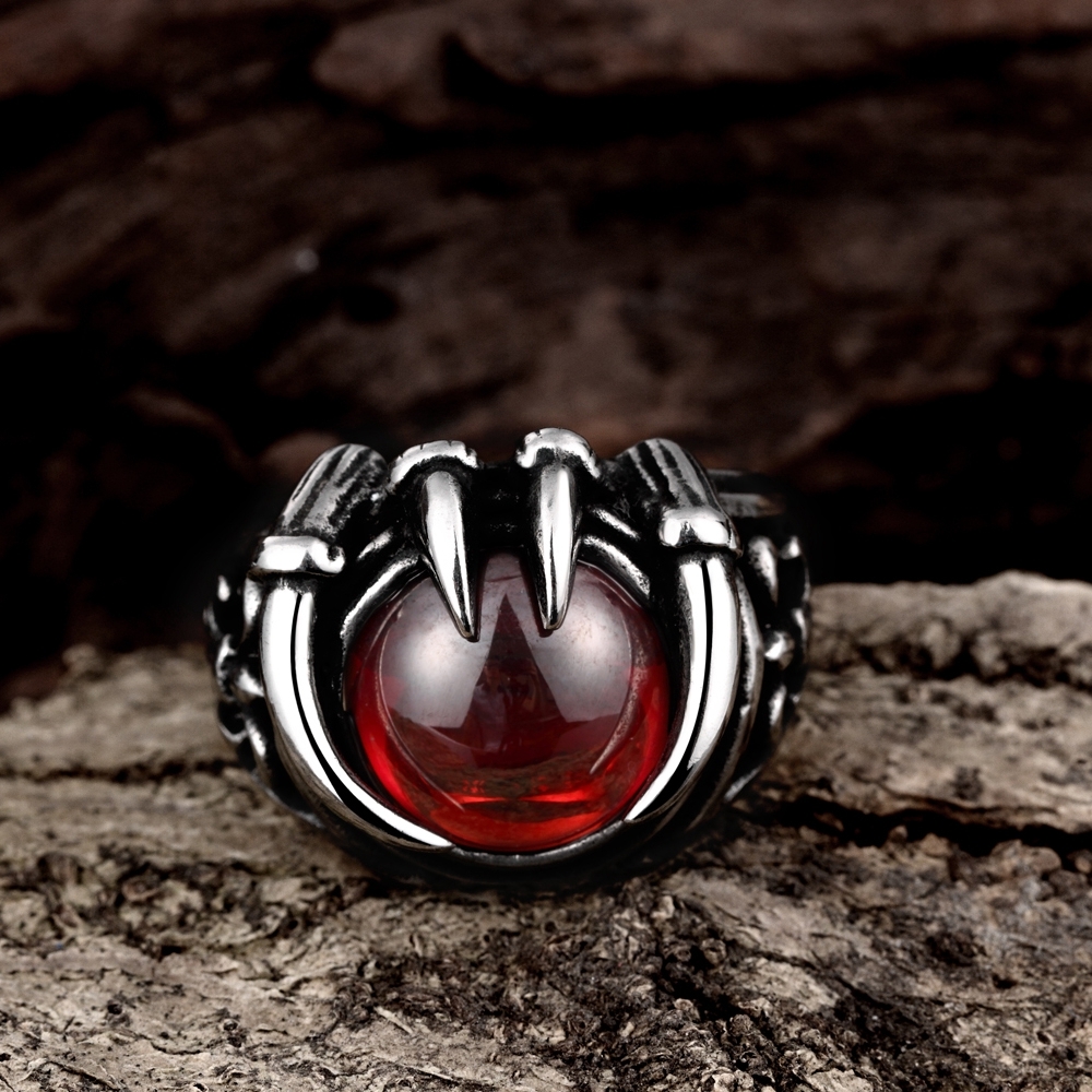Stainless Steel Antique Gothic Biker Tribal Ring Black Red Men’s Unisex B208