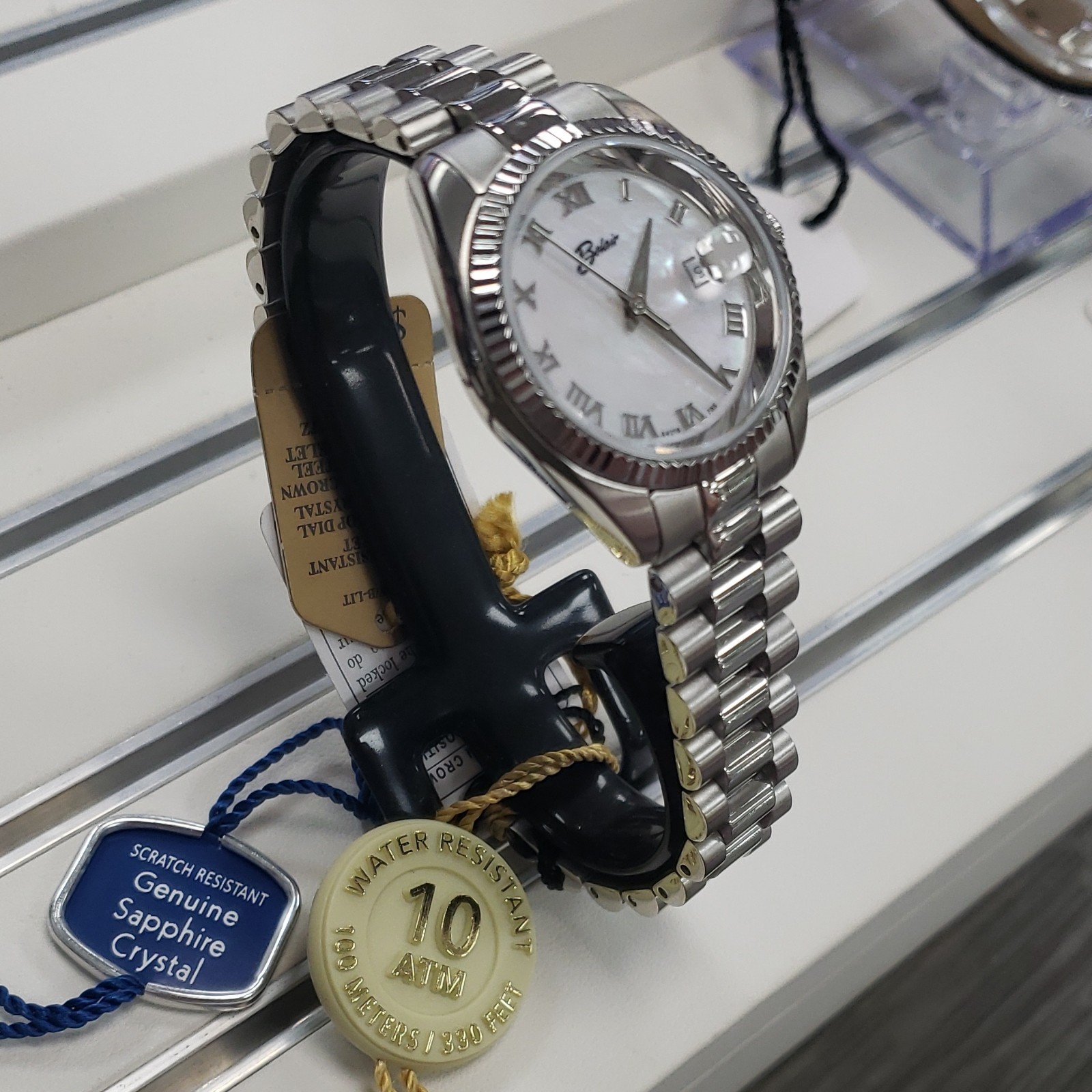 Belair Quartz Wristwatch Silver Stainless Bracelet White Roman Dial