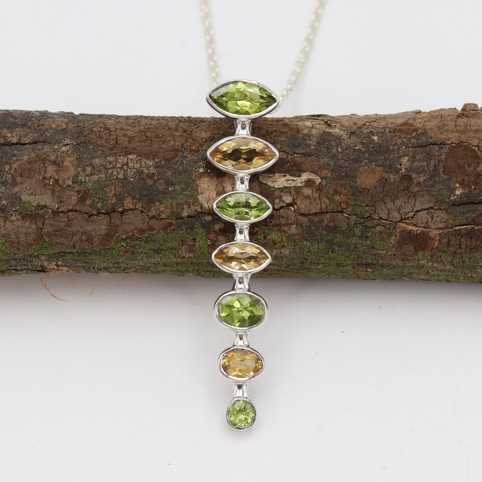 Peridot & Citrine Statement Pendant Necklace 925 Silver Gift for Her