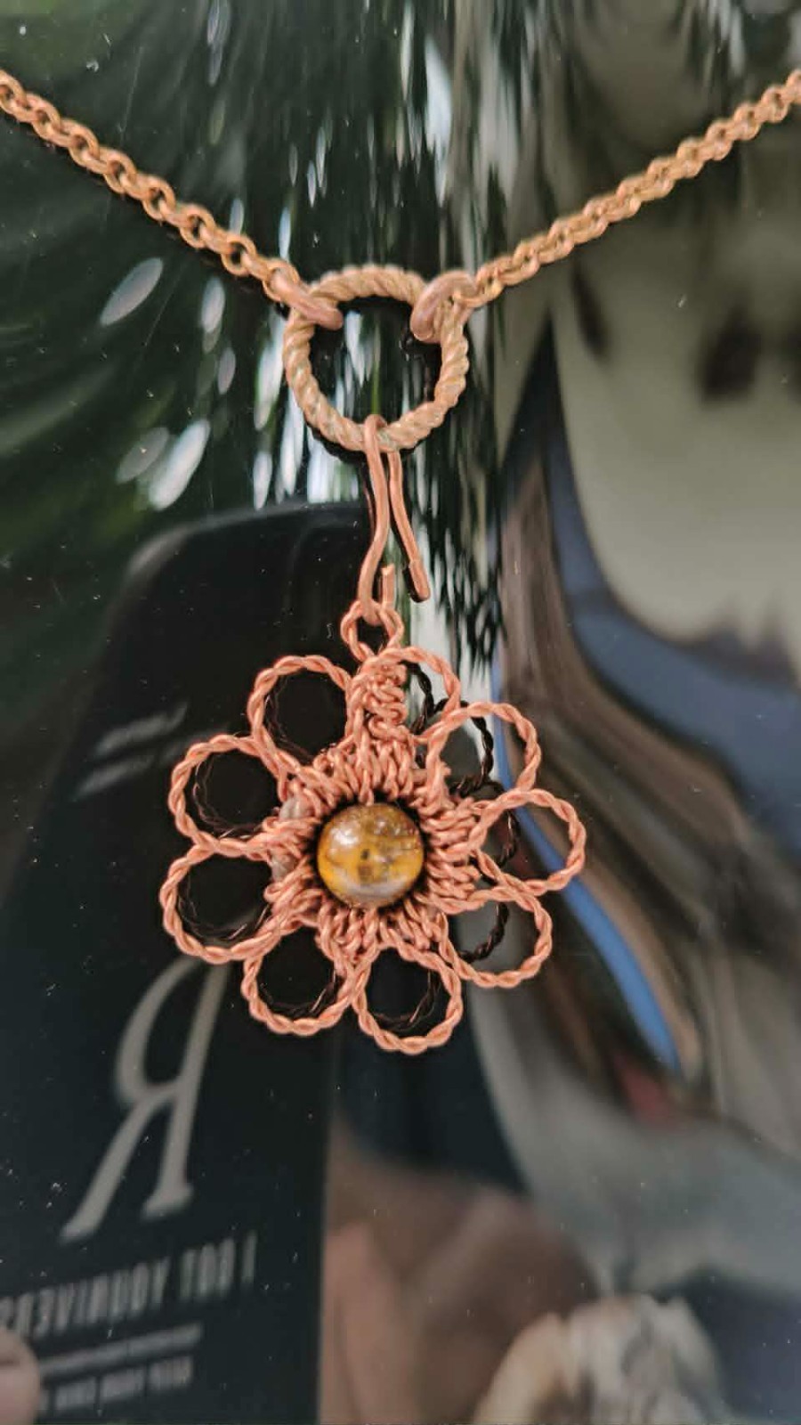 Flower Copper Pendant Wire Wrapped Tiger Eye Energy Health Luck Jewelry #PM1