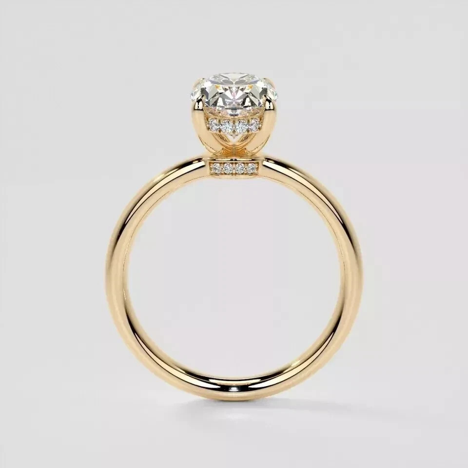 14k Yellow Gold Diamond Ring 2.15 Ct Oval Cut Lab Grown IGI Certified VVS E F