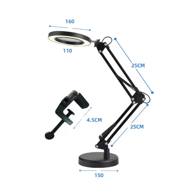 10X Magnifying Glass LED Desk Lamp With Base and Clamp forJewelry Making/Reading