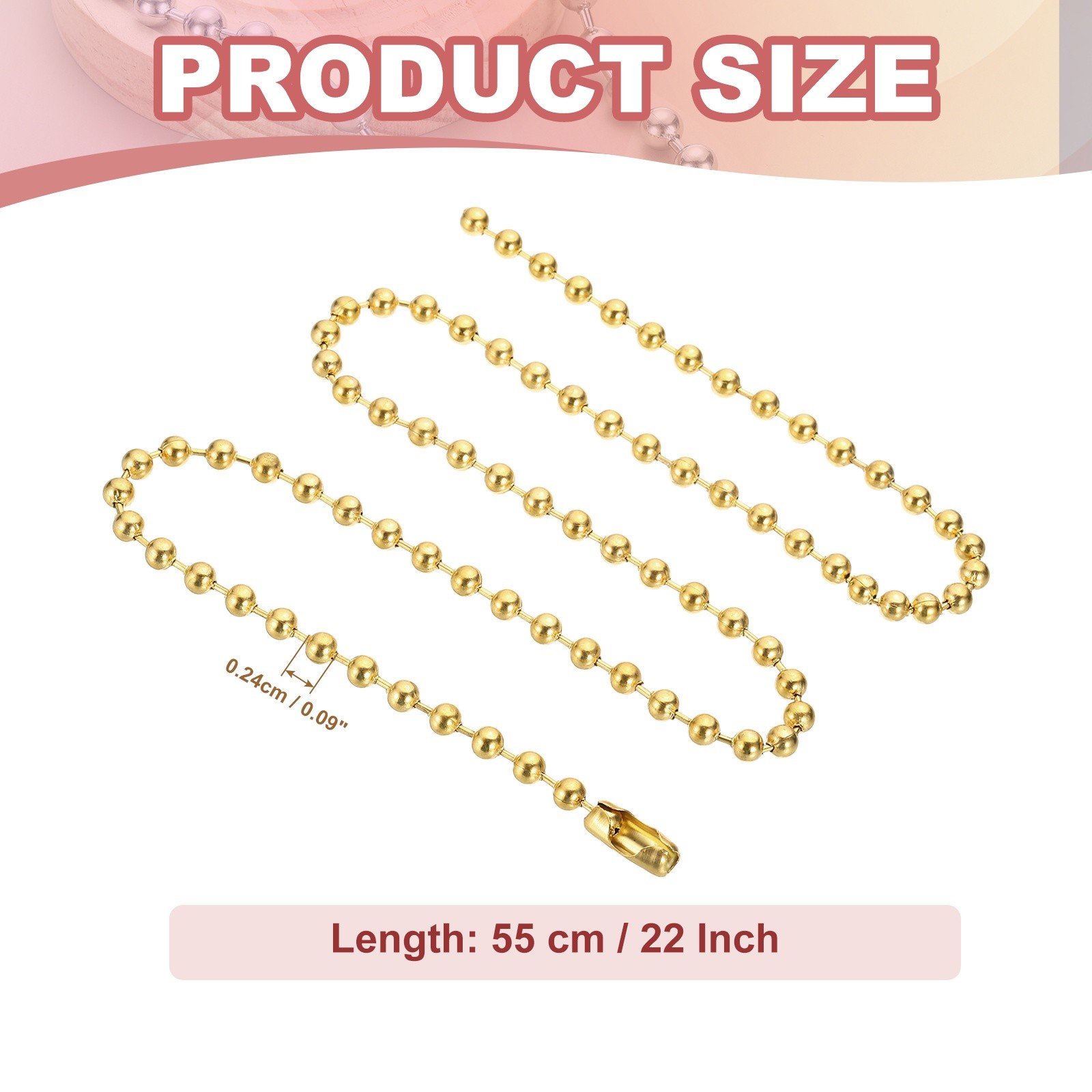 Beaded Chain Necklace, 5 mm Bead Ball, 24 Inch , Gold