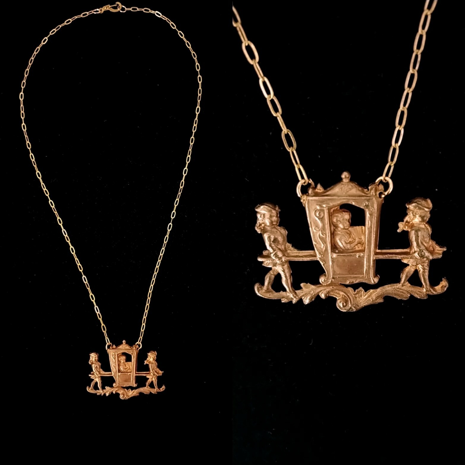 Vintage Art Nouveau Princess Carriage Necklace Die Struck Authentic