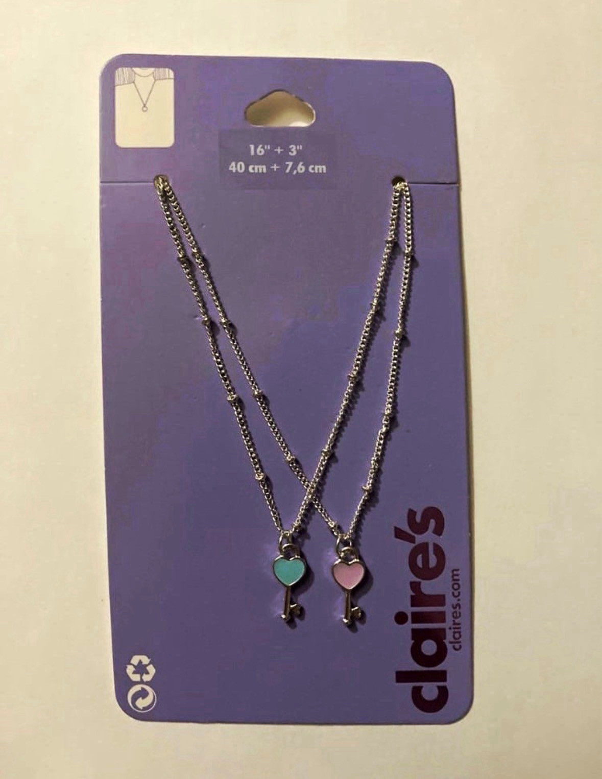 Purple Heart Blue Key Necklace Love Valentine BFF Girl Jewelry Friendship Heart