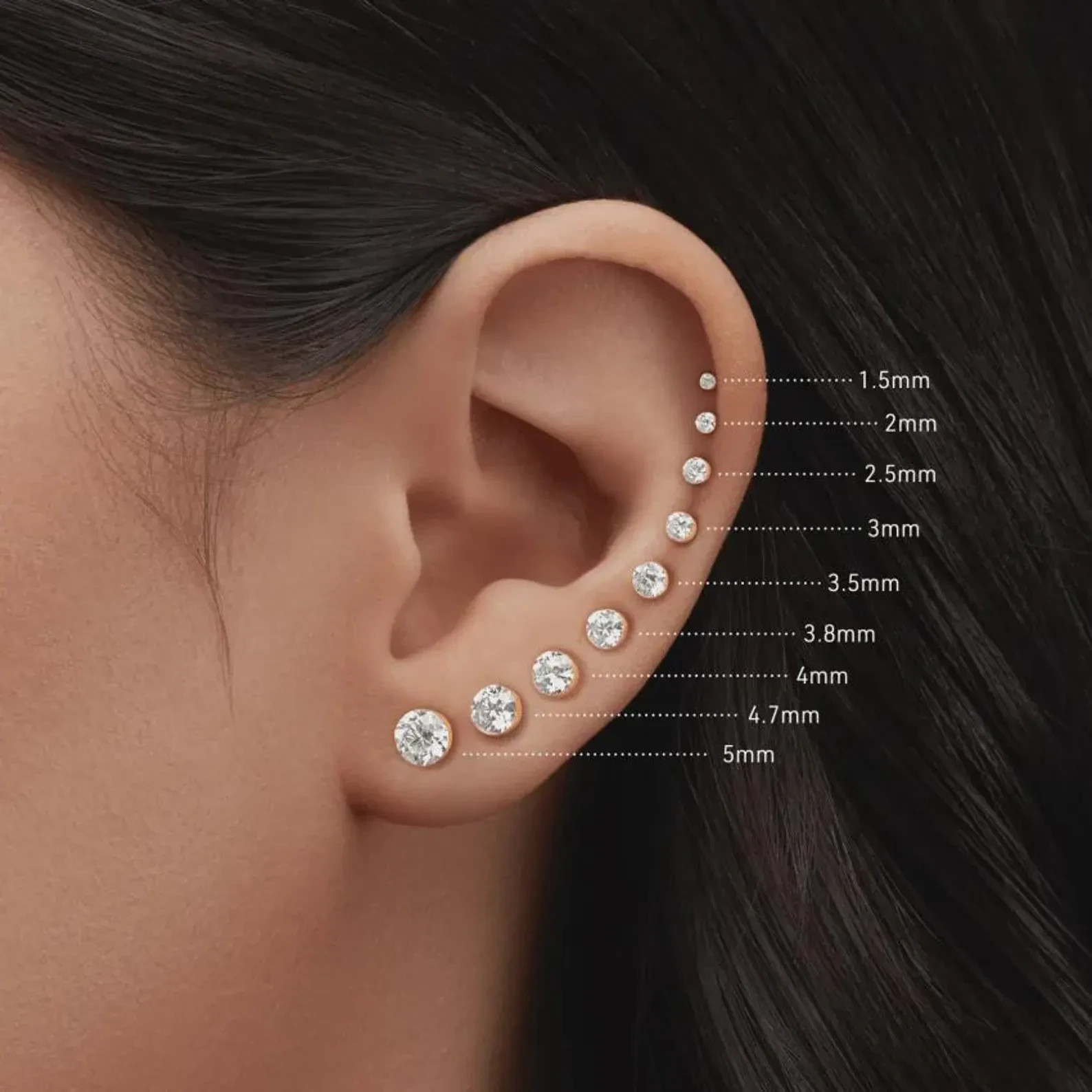 925 Sterling Silver Round Moissanite Screw Back Helix Stud Earring