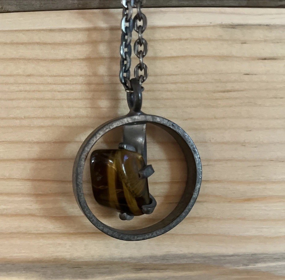 Vintage Jorgen Jensen Pewter 294 tigers eye set pendant with necklace 28″ chain