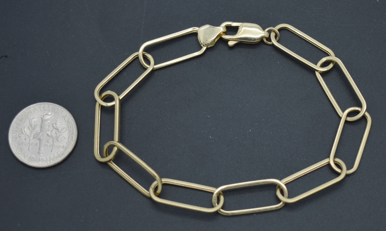 Real 14K Solid Yellow Gold 7.7mm Paperclip Link 7.1/4″ Charm Bracelet 3.4gram