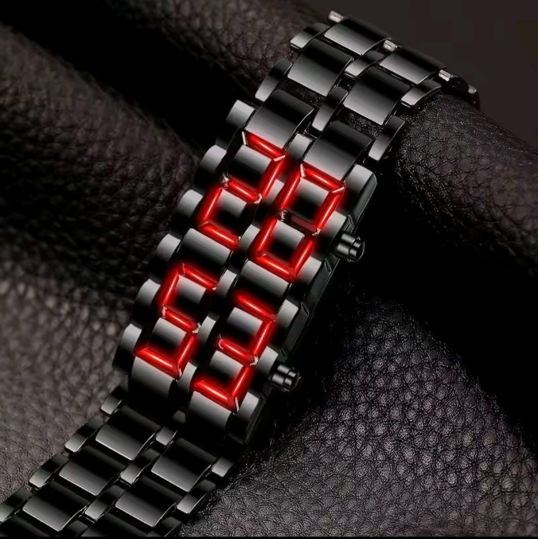 Binary LED Digital Watch Metal Bracelet Wrist Watch for Men Women Black