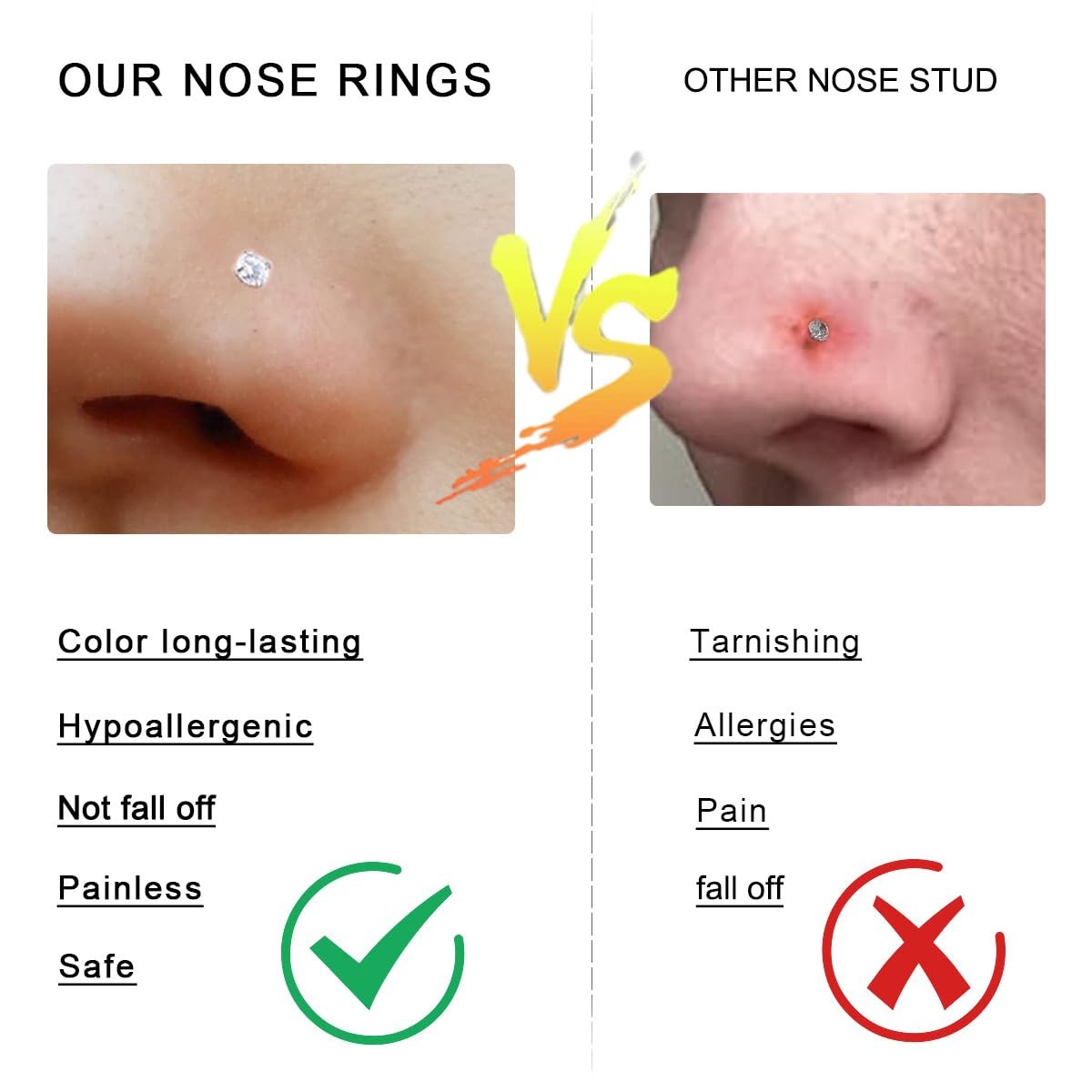 Accirrch Gold Nose Rings Studs Set for Women 20G/0.8mm, 20G L-Shaped