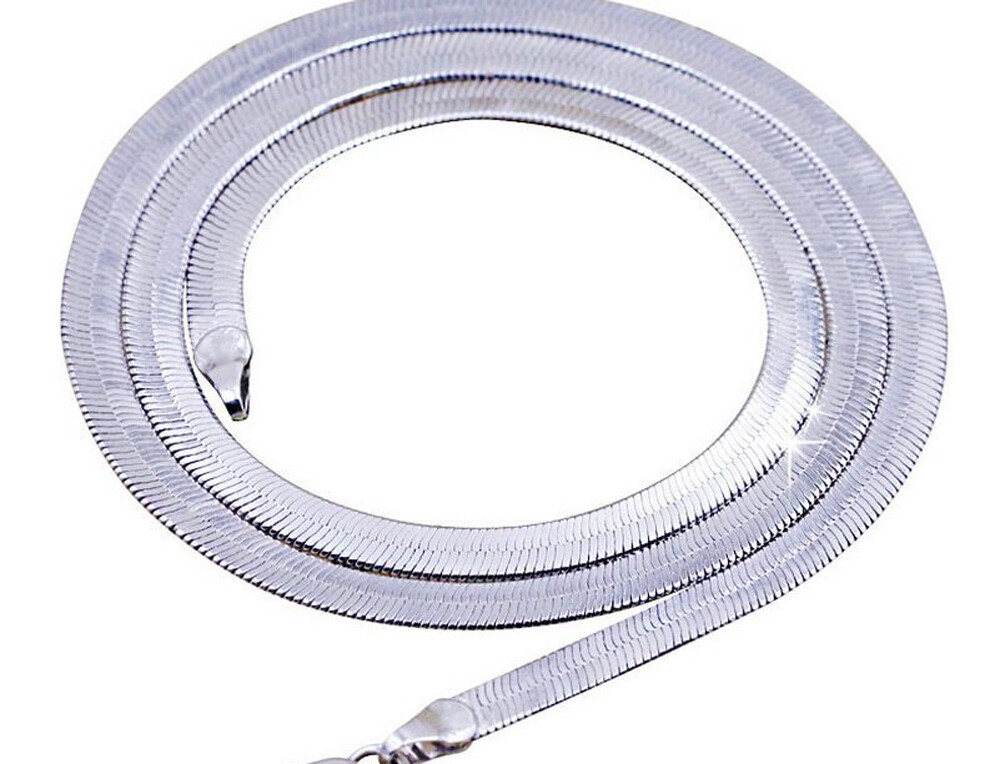 18K White Gold Filled Hypo-Allergenic 2mm/3/4/5mm Herringbone Chain Necklace B14