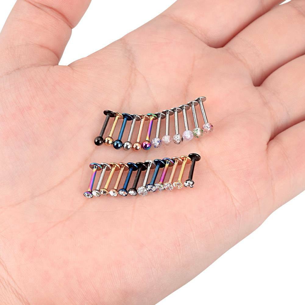4-15Pcs Surgical Labret Lip Monroe Ring Cheek Tragus Stud Opal Gems Piercing 16G