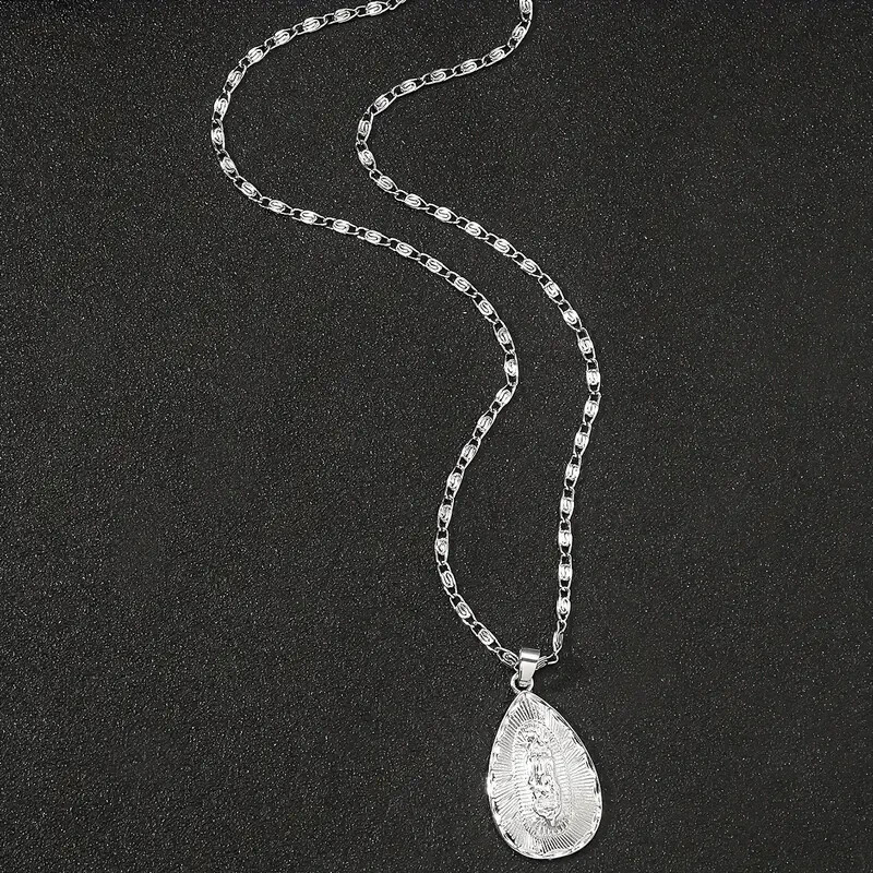 925 Sterling Silver Catholic Saint Virgin Mary New White Topaz Pendant Necklace