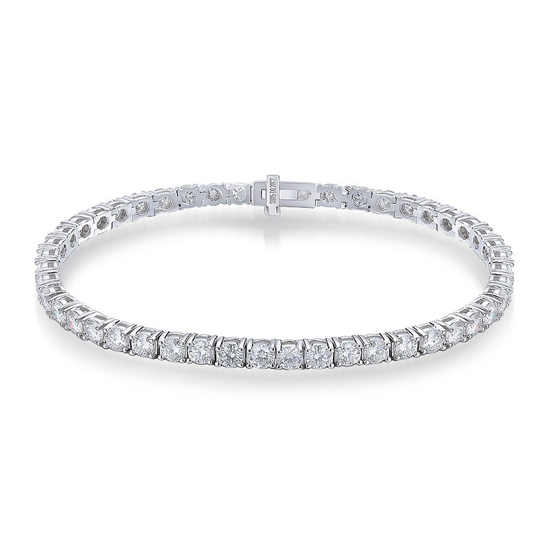 3.5mm Round Cut Real Moissanite Women Tennis Bracelet Chain 925 Sterling Silver
