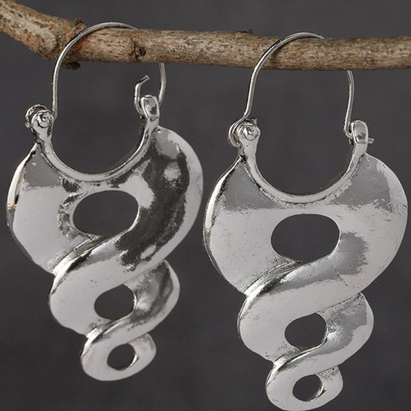 Women’s Silvery Spiral Pendant Ear Buckle Retro Geometric Zinc Alloy Earrings