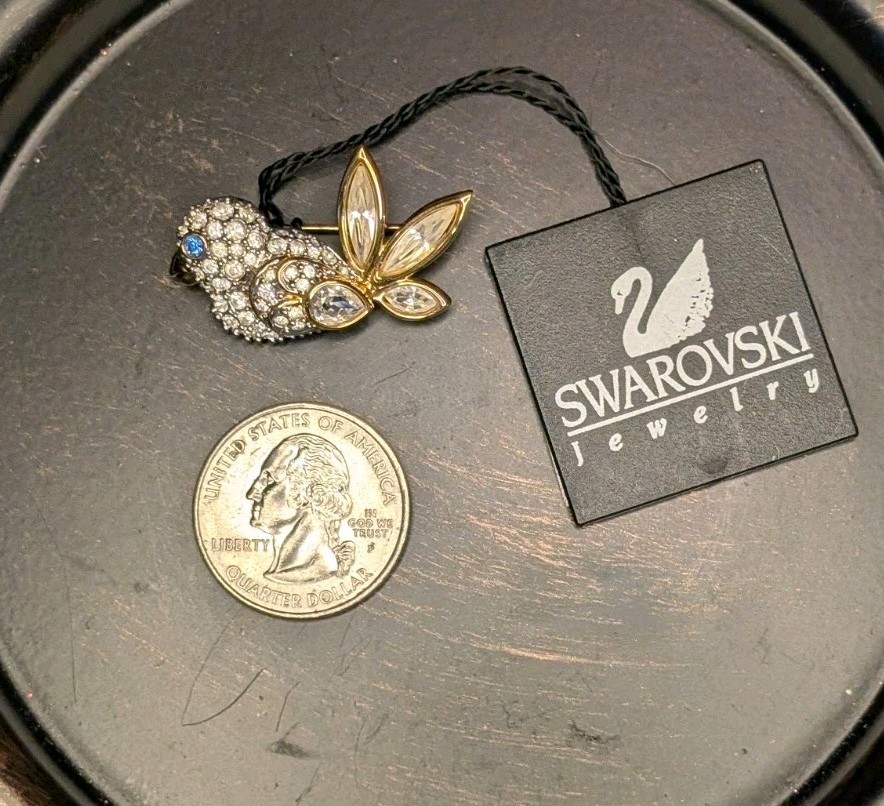 Swarovski Bird Brooch Pin Gold Tone Clear Crystal Animals & Insects