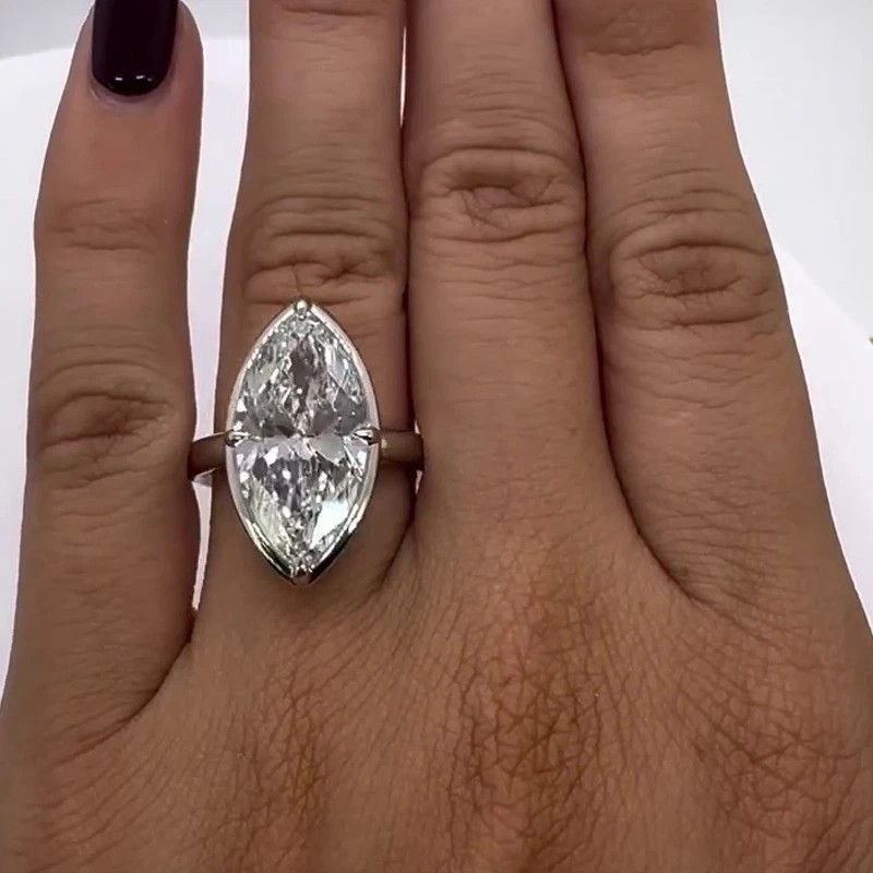 4.04 Ct Marquise Cut Moissanite Bezel Engagement Ring 14K White Gold Plated 925