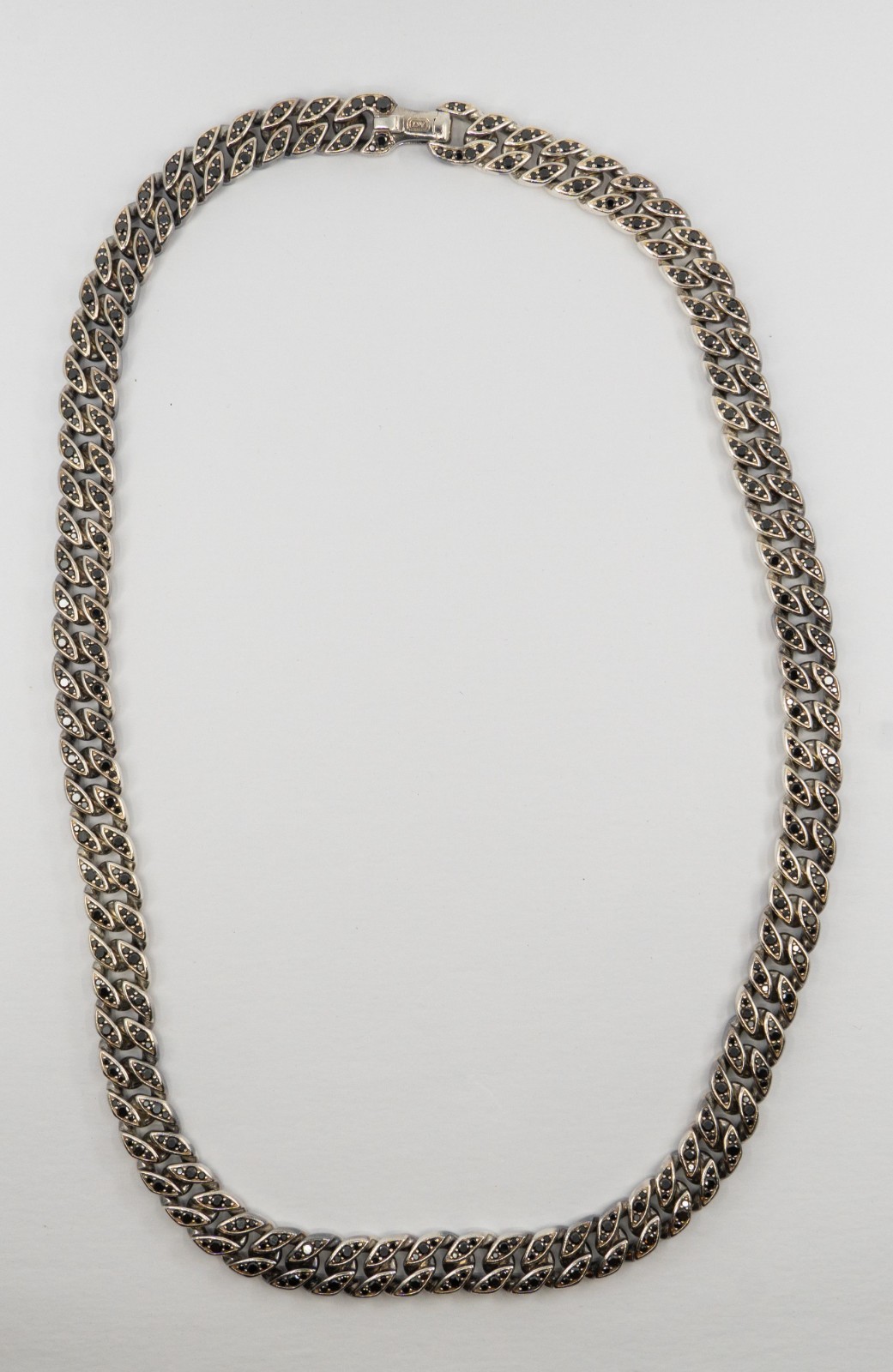 David Yurman Curb Chain Necklace Sterling Silver with Black Diamonds 11.5mm
