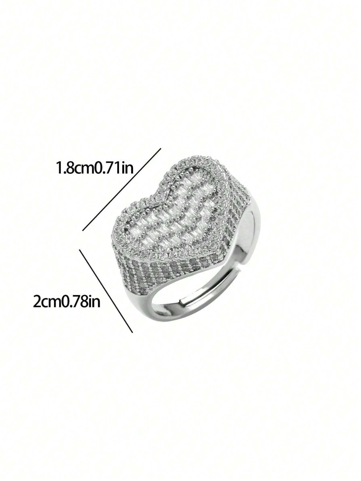 Womens Iced Out Heart Shaped Ring Adjustable Bling CZ Statement Jewelry Gift