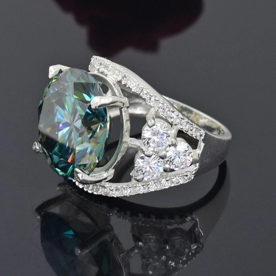 certified 8.40 Ct Treated Round Cut Blue Diamond Solitaire Ring In 925 Silver