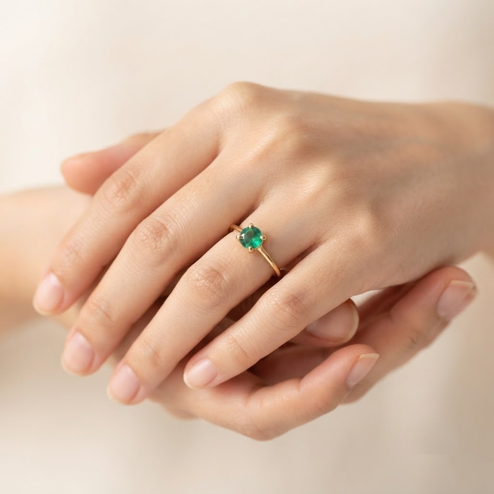 Natural Emerald 9k Solid Gold Floral Ring in All Sizes Dainty Handmade Jewelry