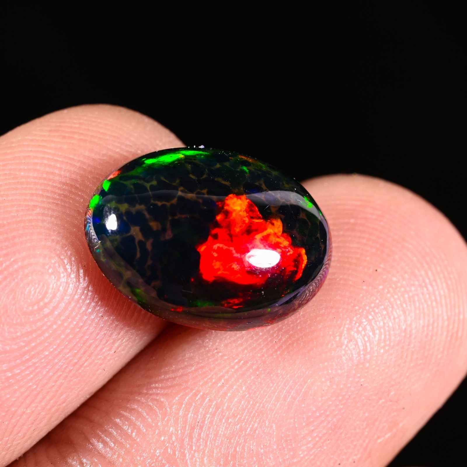 4.25 Ct Natural Ethiopian Multi Fire Black Opal Cabs Loose Gemstone 15x11x5 MM