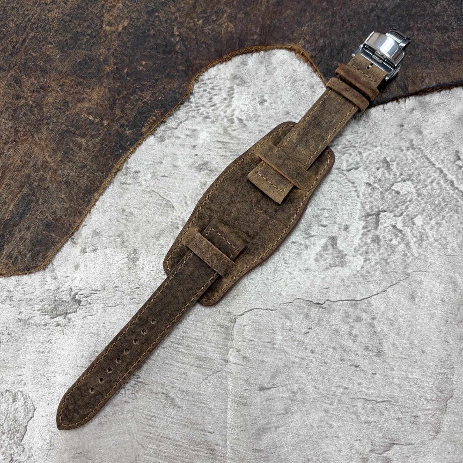 Deployment Buckle Bund Style Vintage Leather Watchband Strap 18/20/22mm #94H