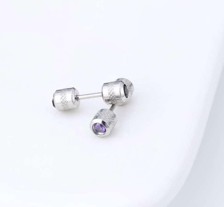 A Pair Surgical Titanium Steel Double Sided Screw Back CZ Stud Earrings 4mm PE65